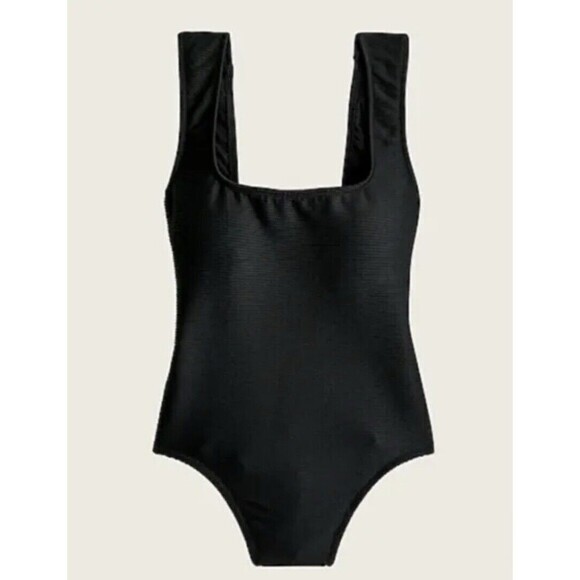 J. Crew Ribbed Square Neck One piece Swimsuit Black Sz 22 / 2X Plus Size NWT - Picture 2 of 9